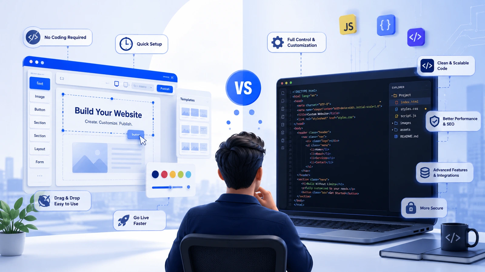 website builder vs custom coding